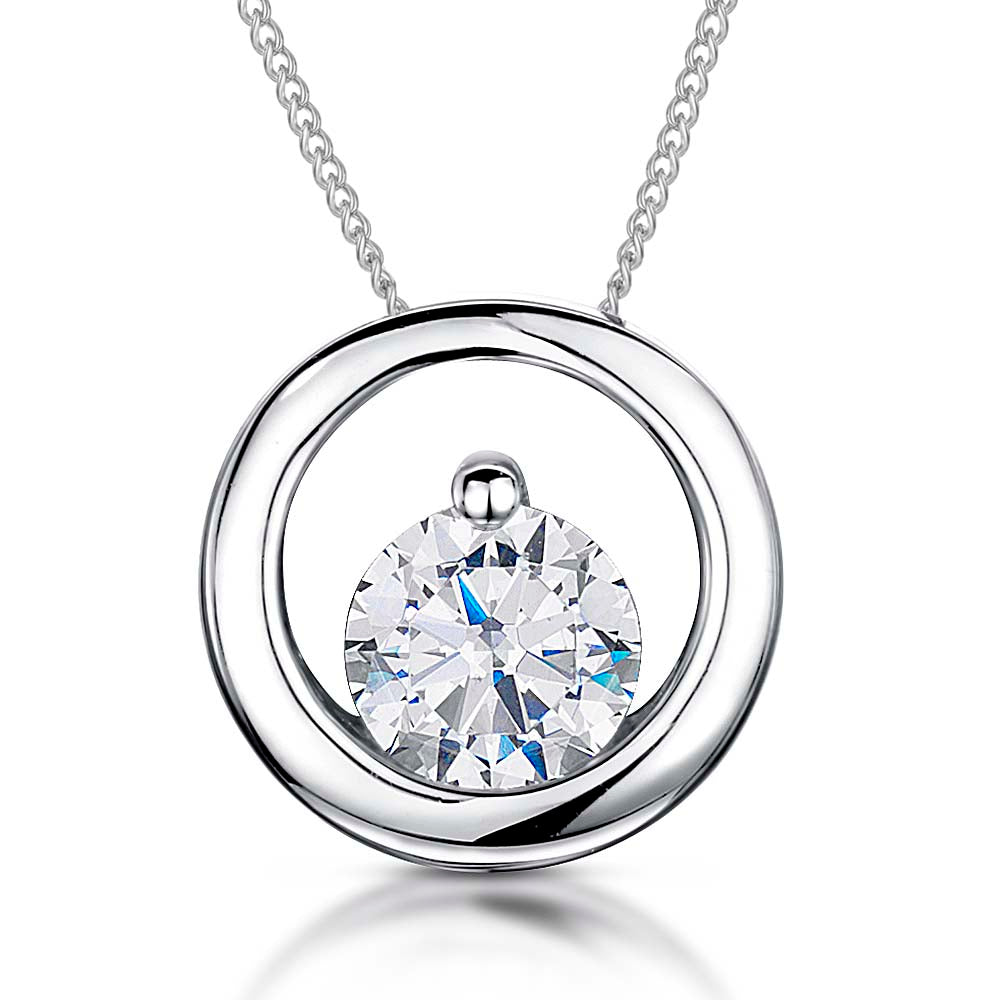 Sterling Silver Small Open Circle Pendant Set with A Cubic Zirconia