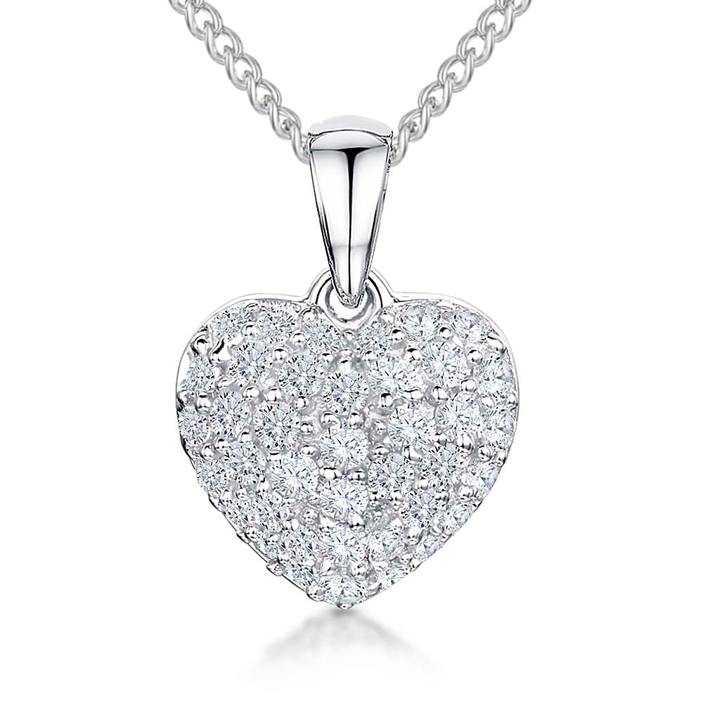 Sterling Silver Small Bubbly  Pave Heart Pendant - JOOLS By Jenny Brown