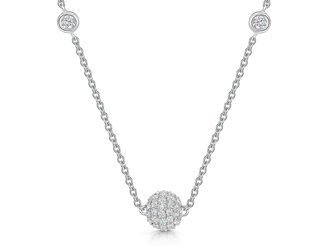 Sterling Silver Disco Ball Necklace With Cubic Zirconia