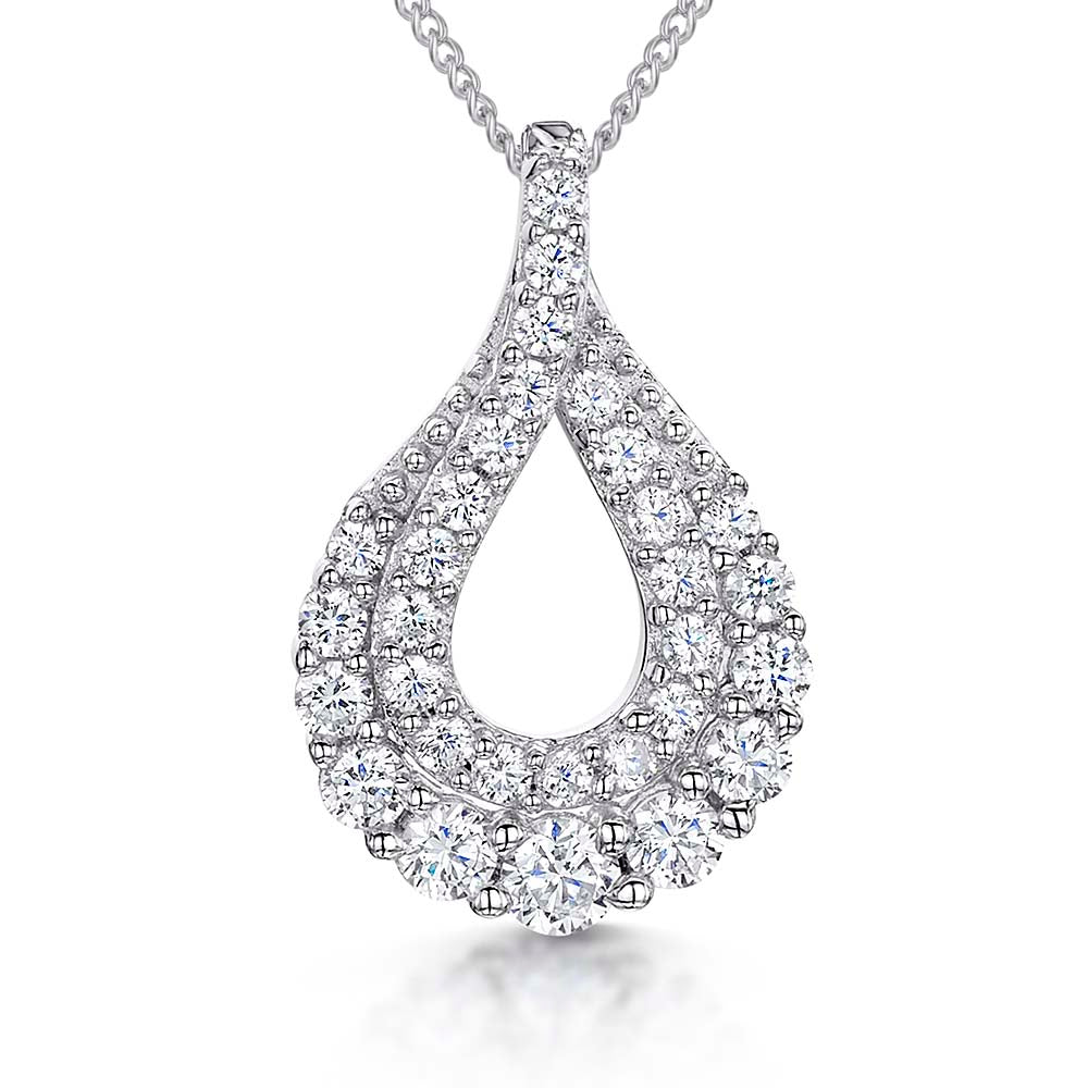 Sterling Silver Teardrop Twist Cubic Zirconias Pendant