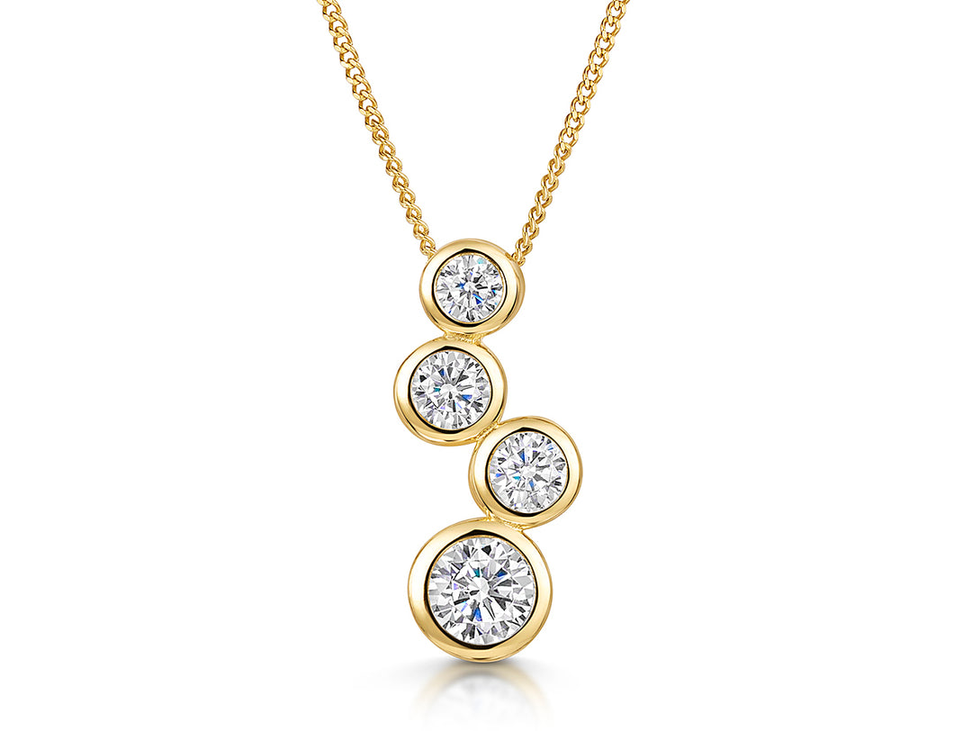 Yellow Gold Four Stone  Cubic Zirconia Bubble Drop Pendant