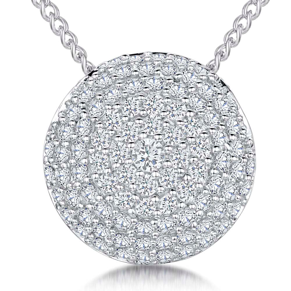 Sterling Silver Pave Set Circlular Dome Pendant Set With Cubic Zirconia Stones