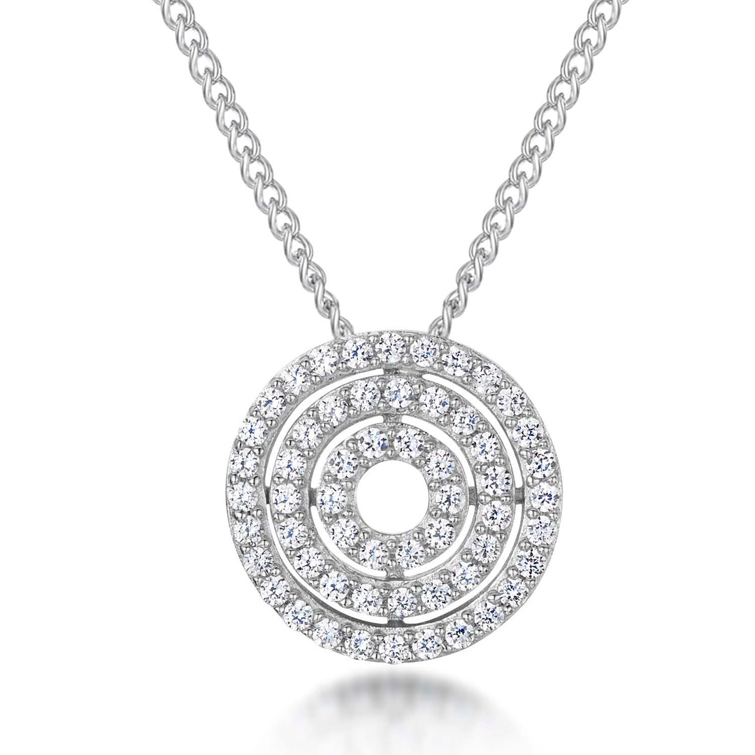 Sterling Silver Pave Set  Circle Disc Pendant