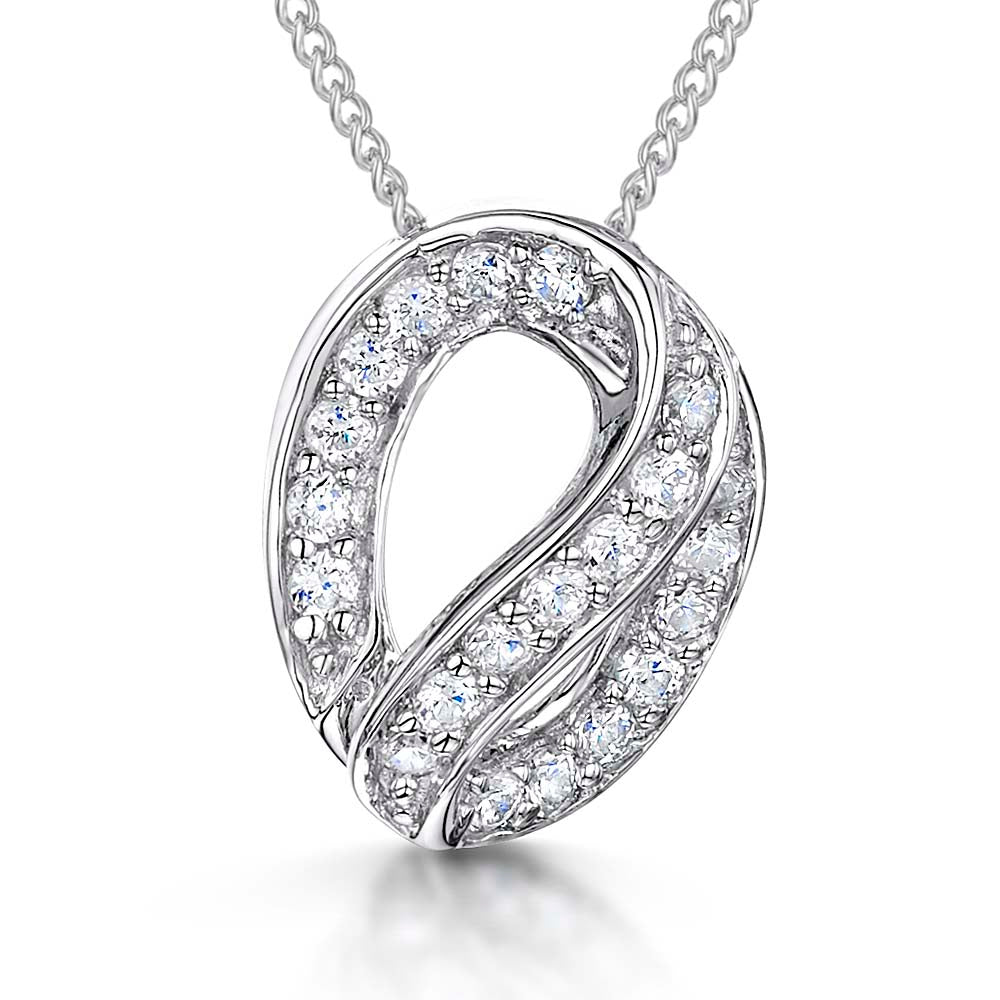 Sterling Silver Oval Pendant Set With Cubic Zirconias
