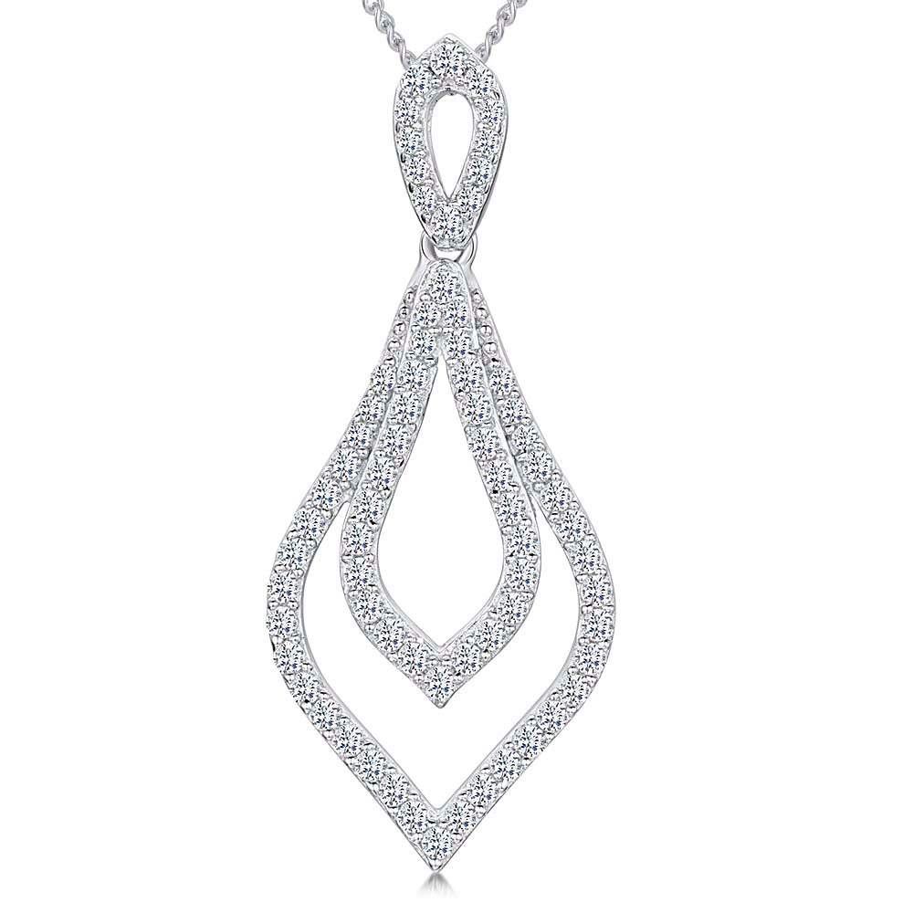 Sterling Silver Teardrop Pendant Set With Cubic Zirconias