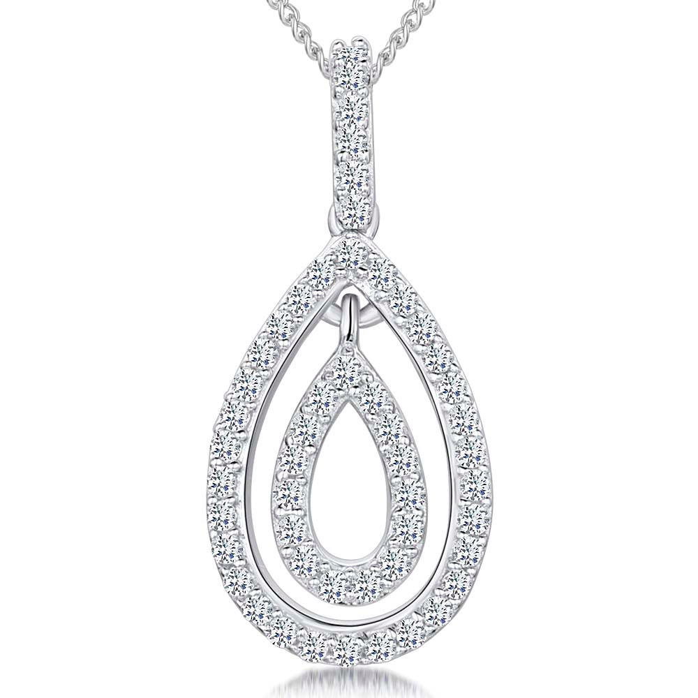 A sterling silver teardrop pendant with pave cubic zirconia stones, attached to a chain-JOOLS by Jenny Brown