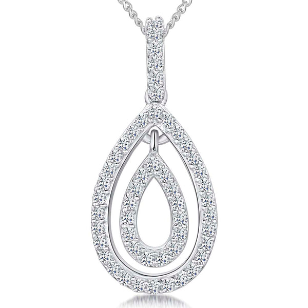 A sterling silver teardrop pendant with pave cubic zirconia stones, attached to a chain-JOOLS by Jenny Brown
