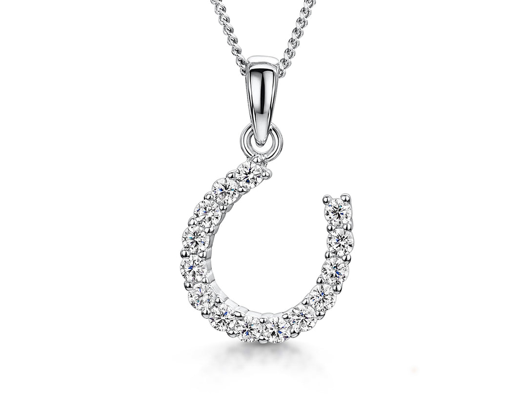 Sterling Silver Offset Cubic Zirconia  Horseshoe Pendant
