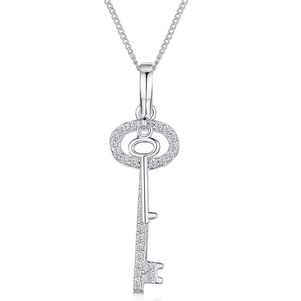 Sterling Silver and Cubic Zirconia Key Pendant