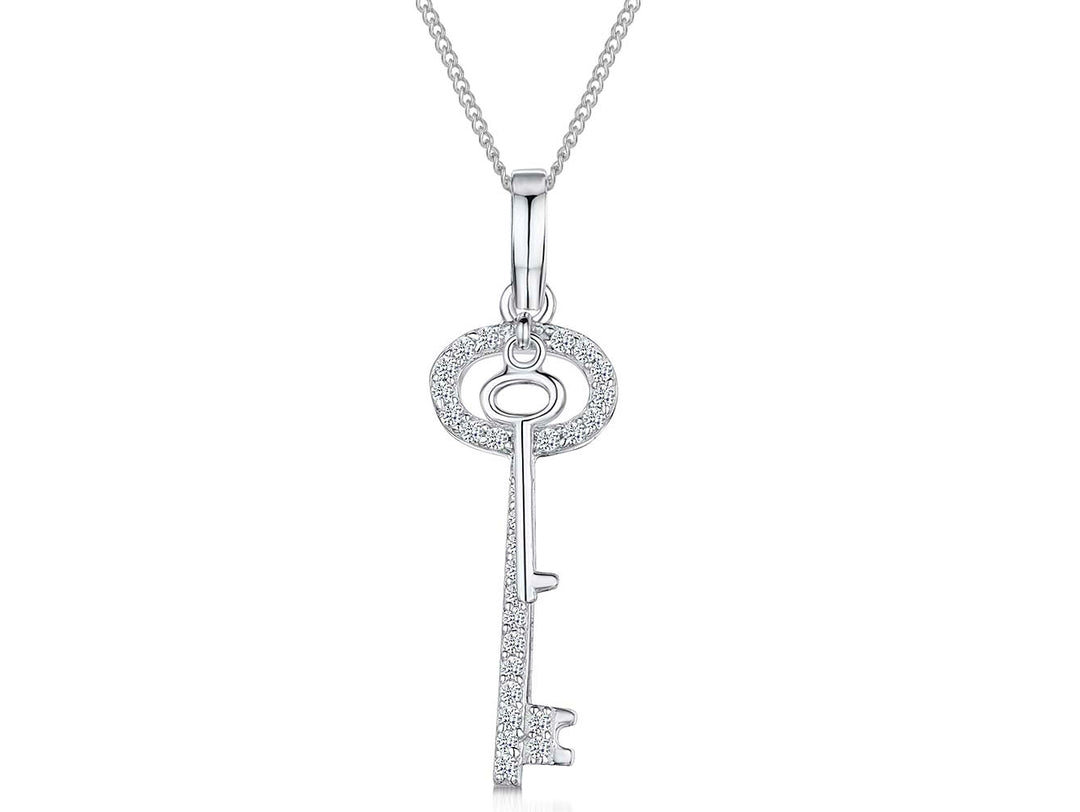 Sterling Silver and Cubic Zirconia Key Pendant