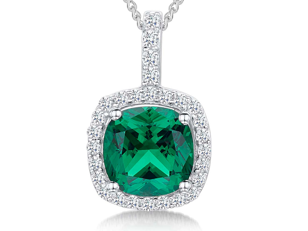 Sterling Silver Emerald Green Cubic Zirconia Pendant