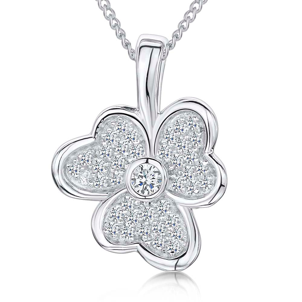 Sterling Silver And White Zirconia Split Petal Flower Penant