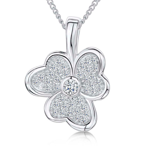 Sterling Silver And White Zirconia Split Petal Flower Penant