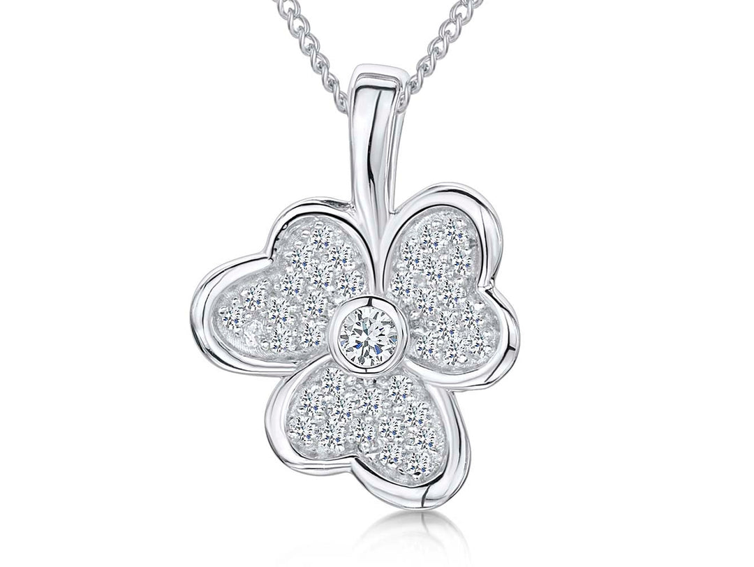 Sterling Silver And White Zirconia Split Petal Flower Penant
