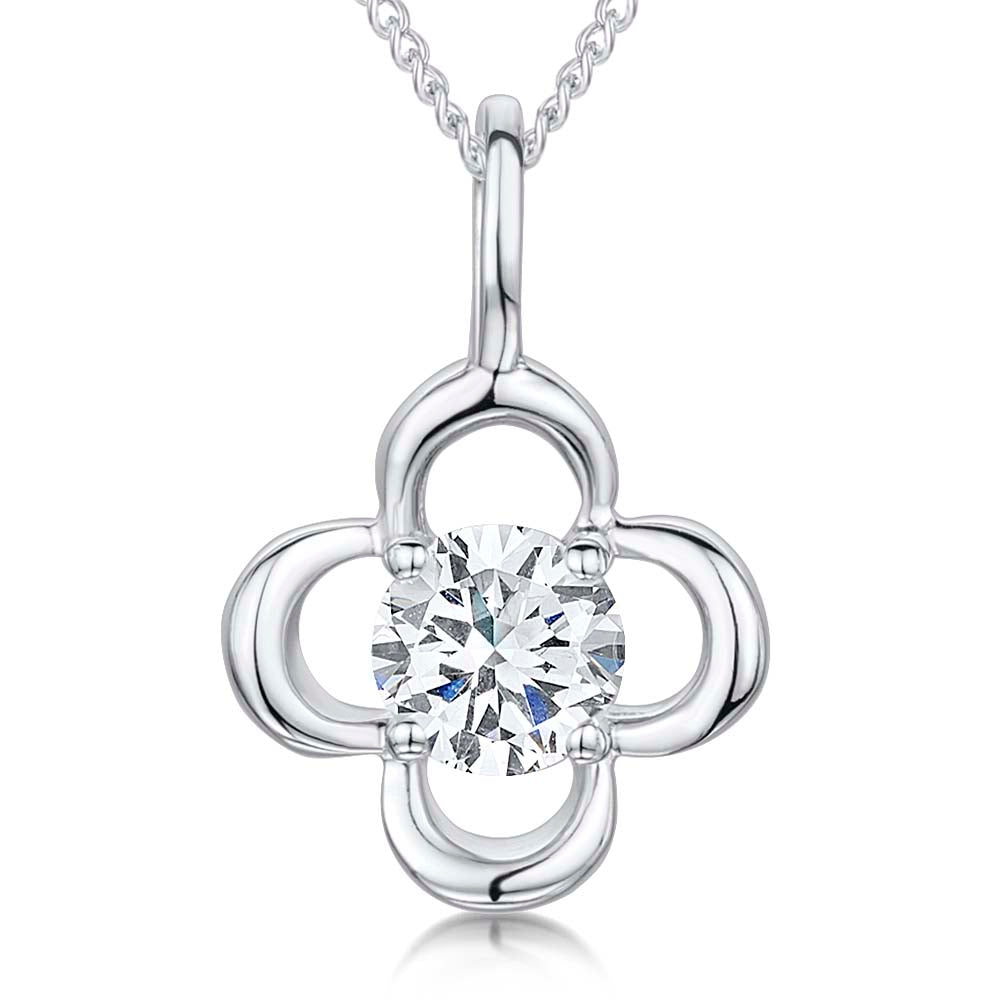 Sterling Silver And  White Zirconia Open Flower Pendant