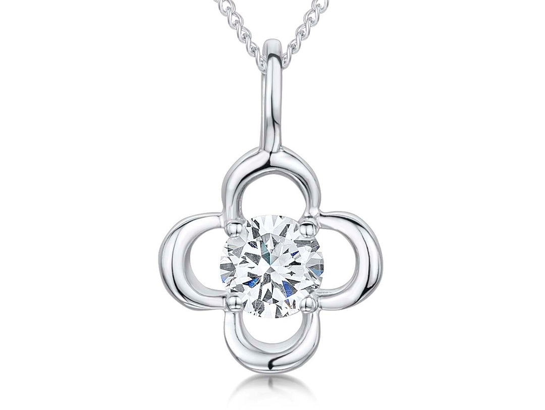 Sterling Silver And  White Zirconia Open Flower Pendant