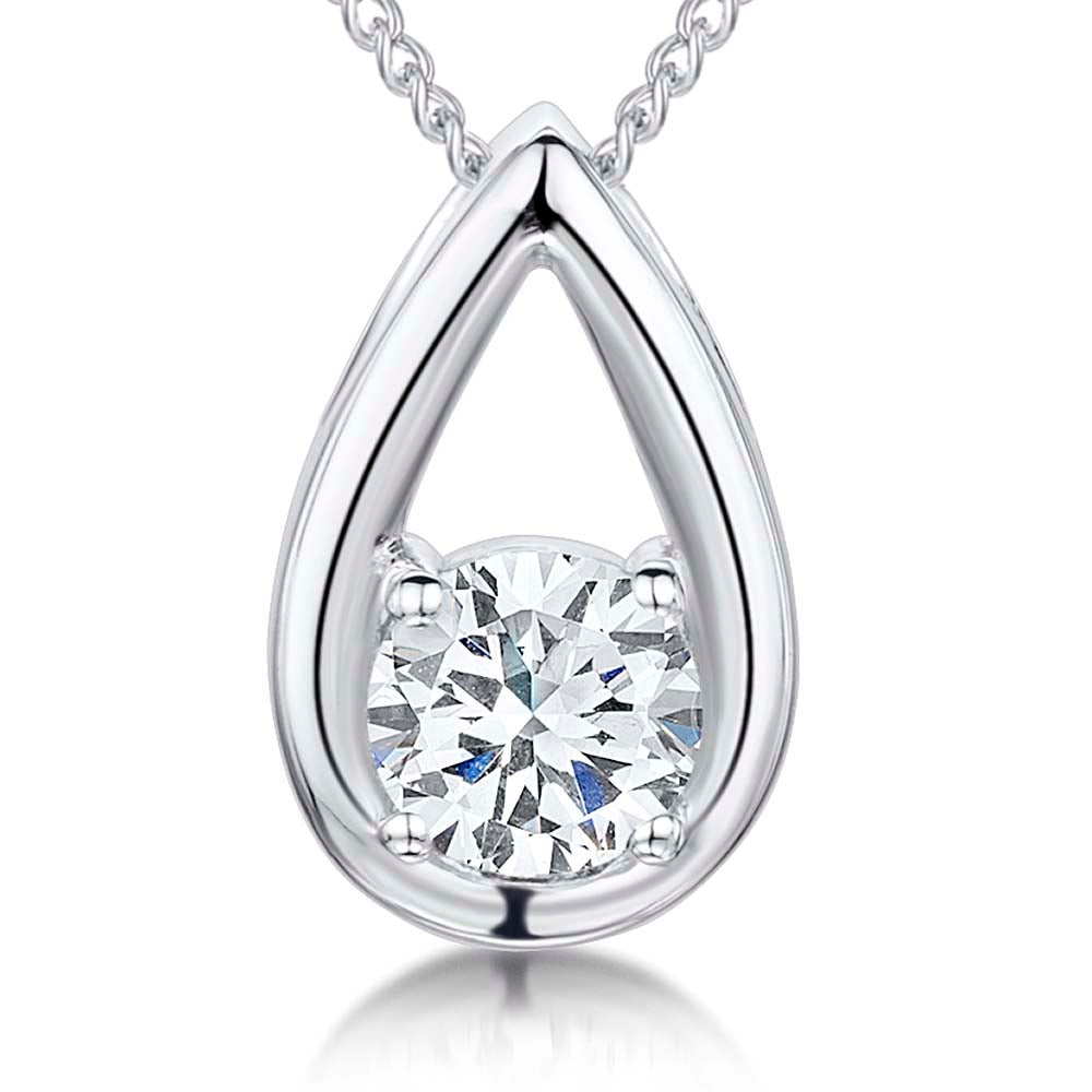 Sterling Silver Teardrop Pendant With Single Cubic Zirconia - JOOLS By Jenny Brown