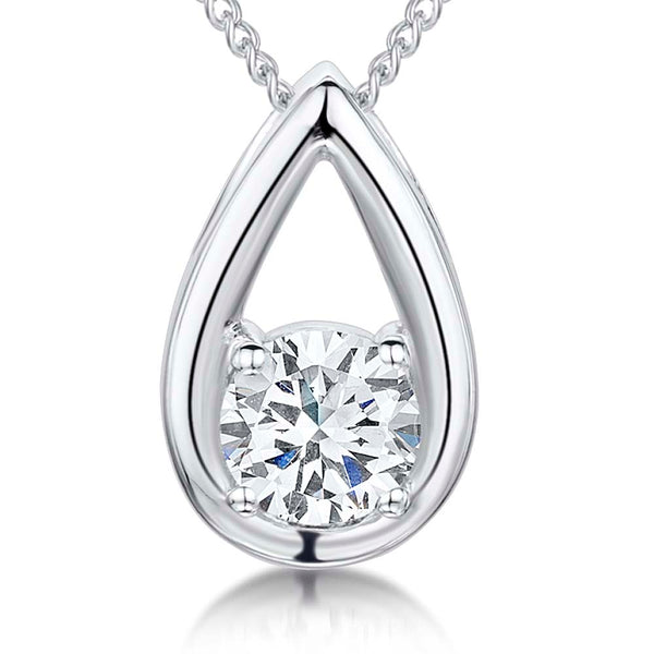 Sterling Silver Teardrop Pendant With Single Cubic Zirconia - JOOLS By Jenny Brown