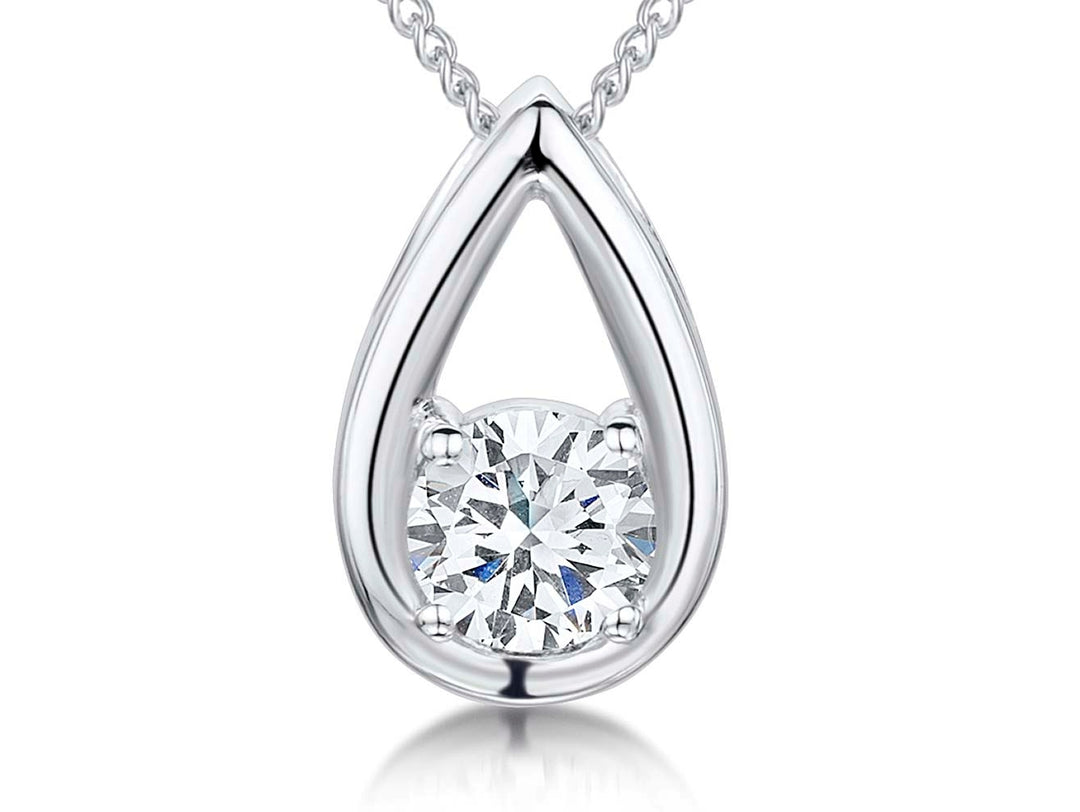 Sterling Silver Teardrop Pendant With Single Cubic Zirconia - JOOLS By Jenny Brown
