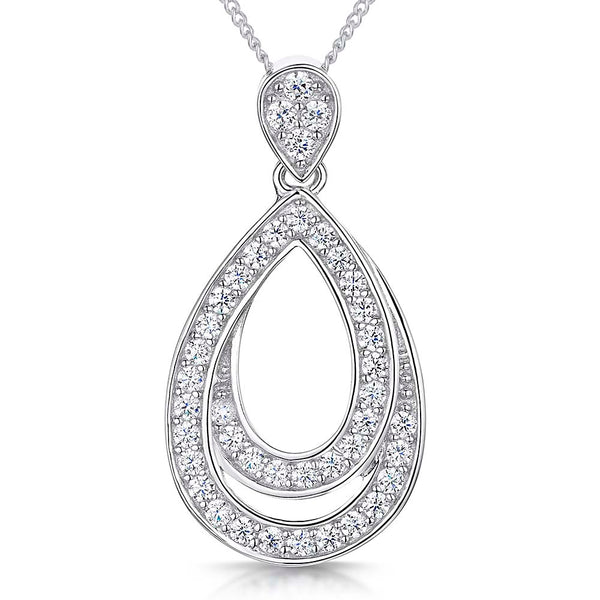 Sterling Silver Pave Set Double Teardrop Pendant
