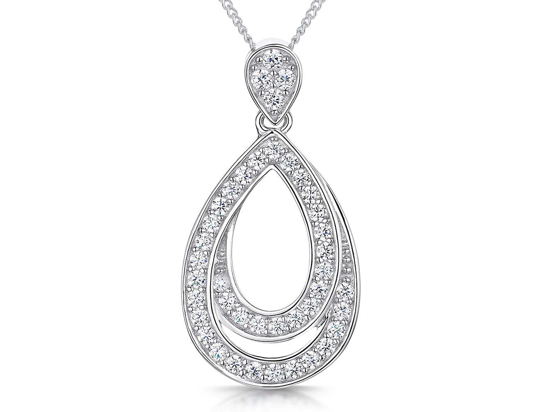 Sterling Silver Pave Set Double Teardrop Pendant