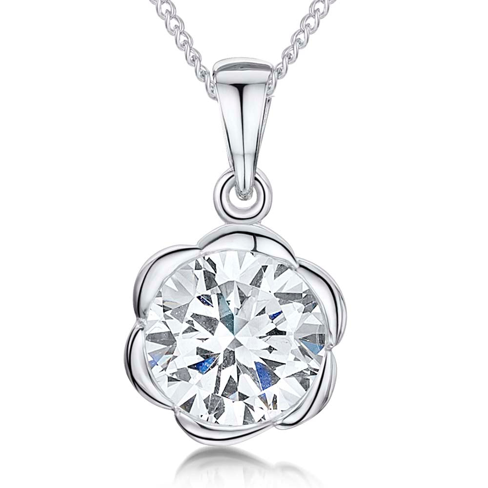 Sterling Silver 2 Carat Solitaire Flower Pendant