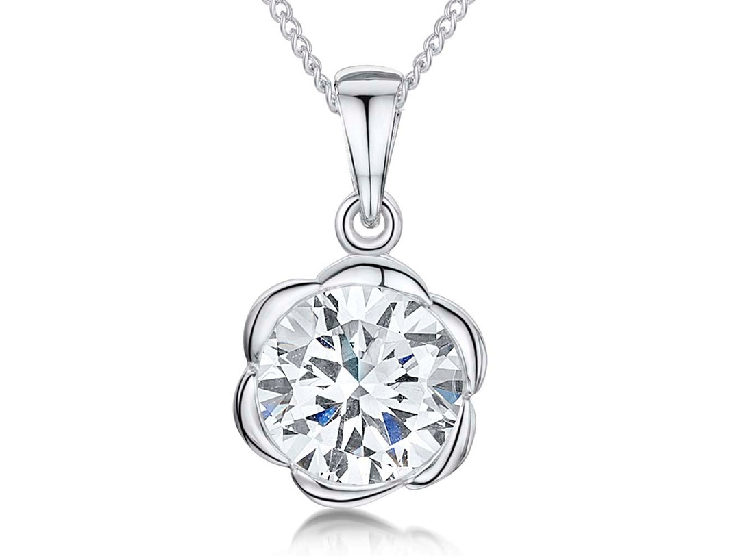 Sterling Silver 2 Carat Solitaire Flower Pendant
