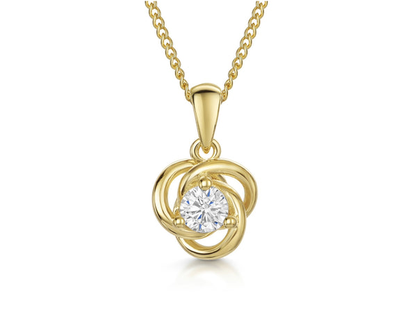 Yellow Gold Knot Pendant A Round Cubic Zirconia Centre-JOOLS by Jenny Brown