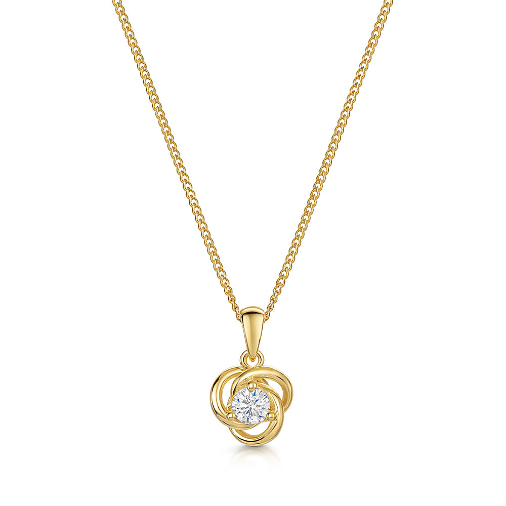 Yellow Gold Knot Pendant A Round Cubic Zirconia Centre-JOOLS by Jenny Brown