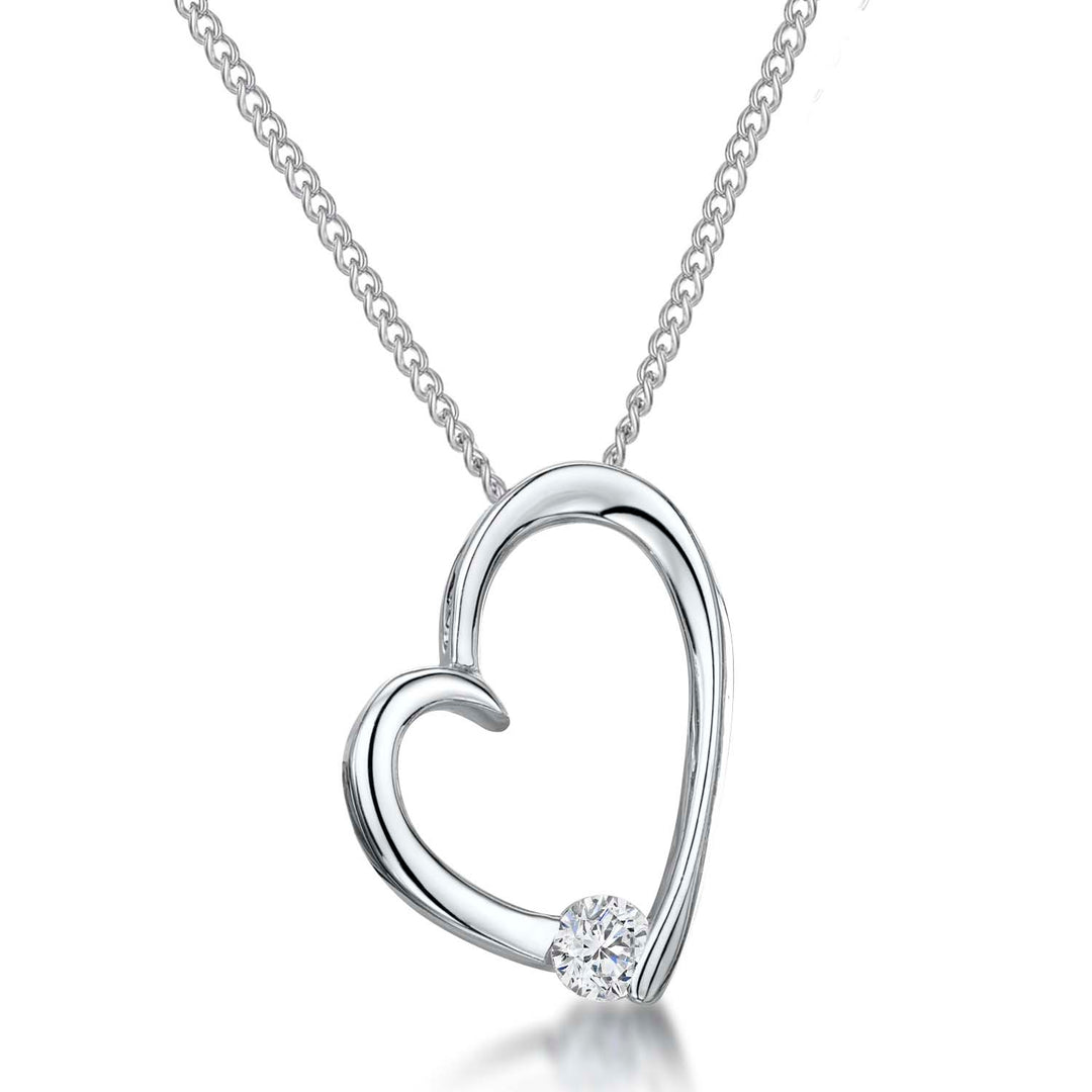 Sterling Silver Small Cubic Zirconia Tipped Heart Pendant