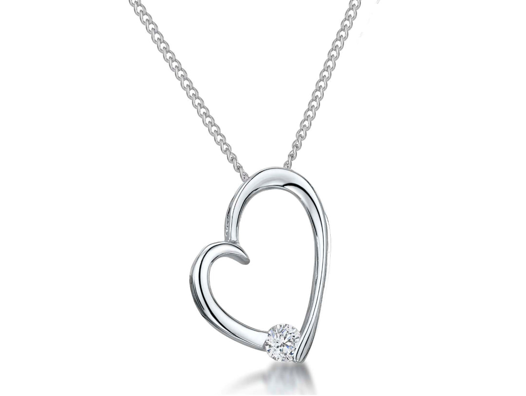Sterling Silver Small Cubic Zirconia Tipped Heart Pendant