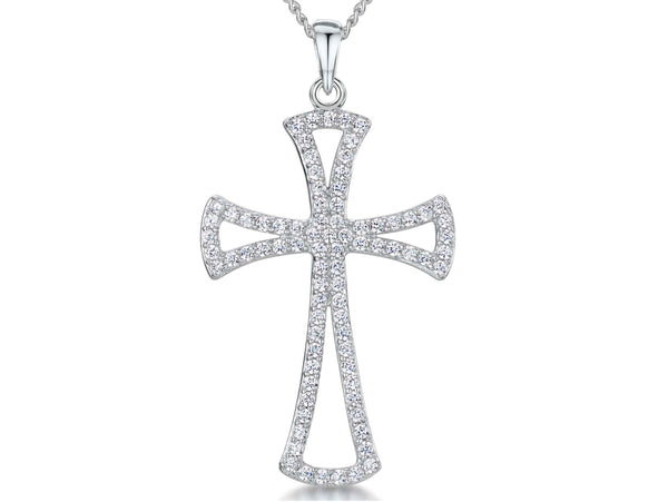 Sterling Silver  Cubic Zirconia Open  Cross Necklace - JOOLS By Jenny Brown