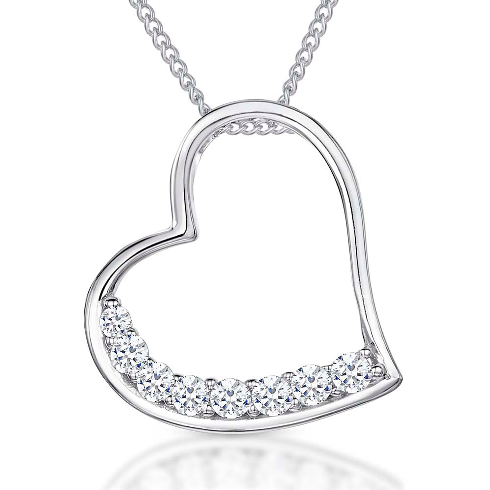 Sterling Silver Heart Pendant Inlaid With Cubic Zirconia