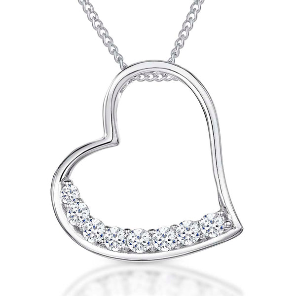 Sterling Silver Heart Pendant Inlaid With Cubic Zirconia