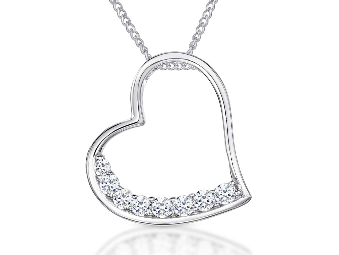 Sterling Silver Heart Pendant Inlaid With Cubic Zirconia