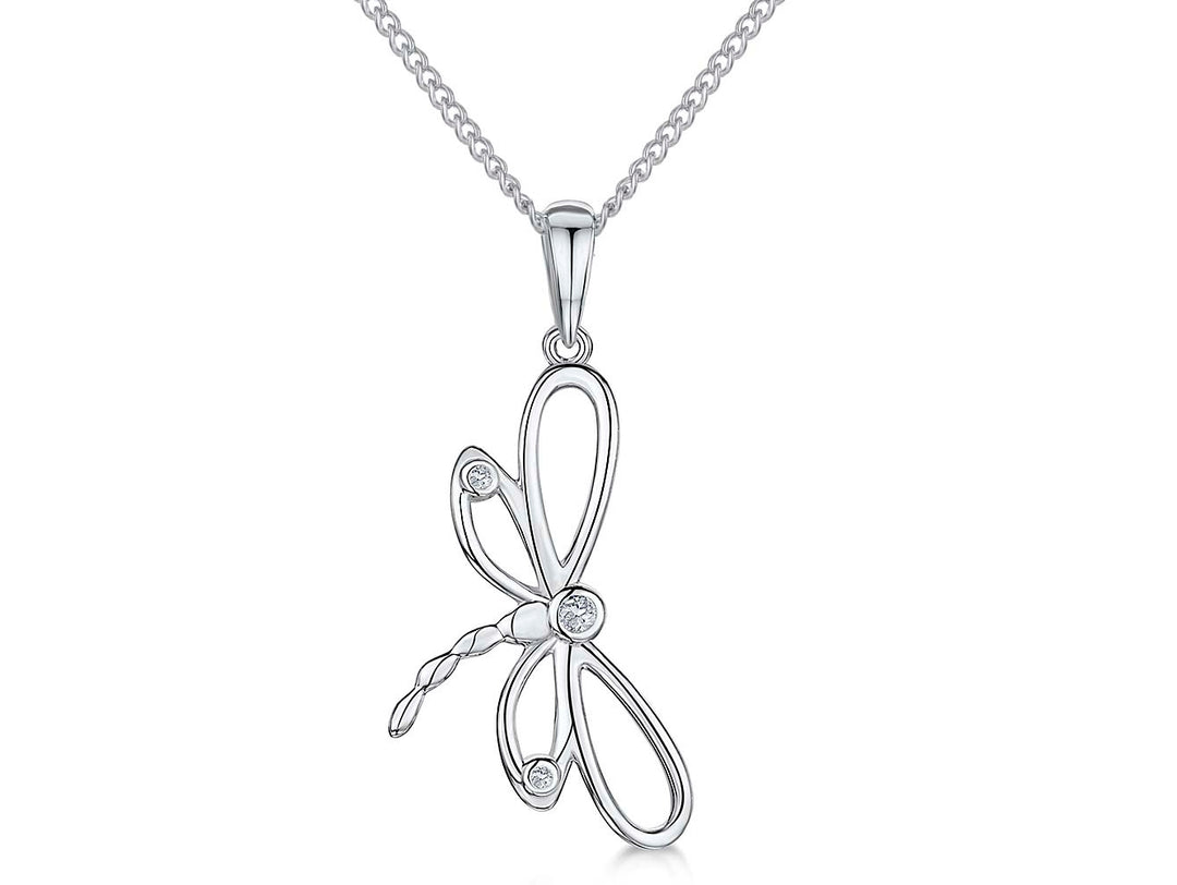 A sterling silver necklace with an open butterfly pendant set with cubic zirconia, attached to a silver chain.-JOOLS by Jenny Brown