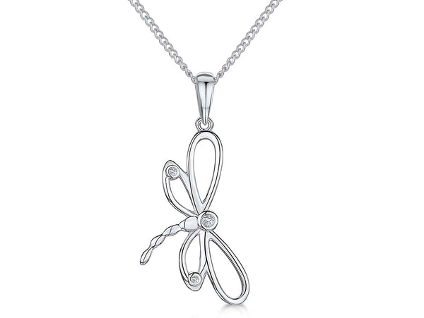 A sterling silver necklace with an open butterfly pendant set with cubic zirconia, attached to a silver chain.-JOOLS by Jenny Brown