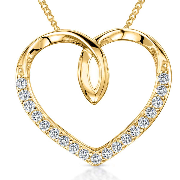 Yellow Gold Half Set Twist Heart Pendant