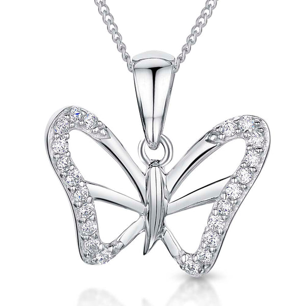 Sterling Silver Open Butterfly Necklace With A Cubic Zirconia Stone Set Surround