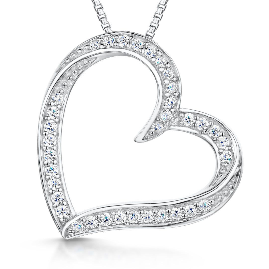 Sterling Silver Open Heart Encrusted With Cubic Zirconias-JOOLS by Jenny Brown