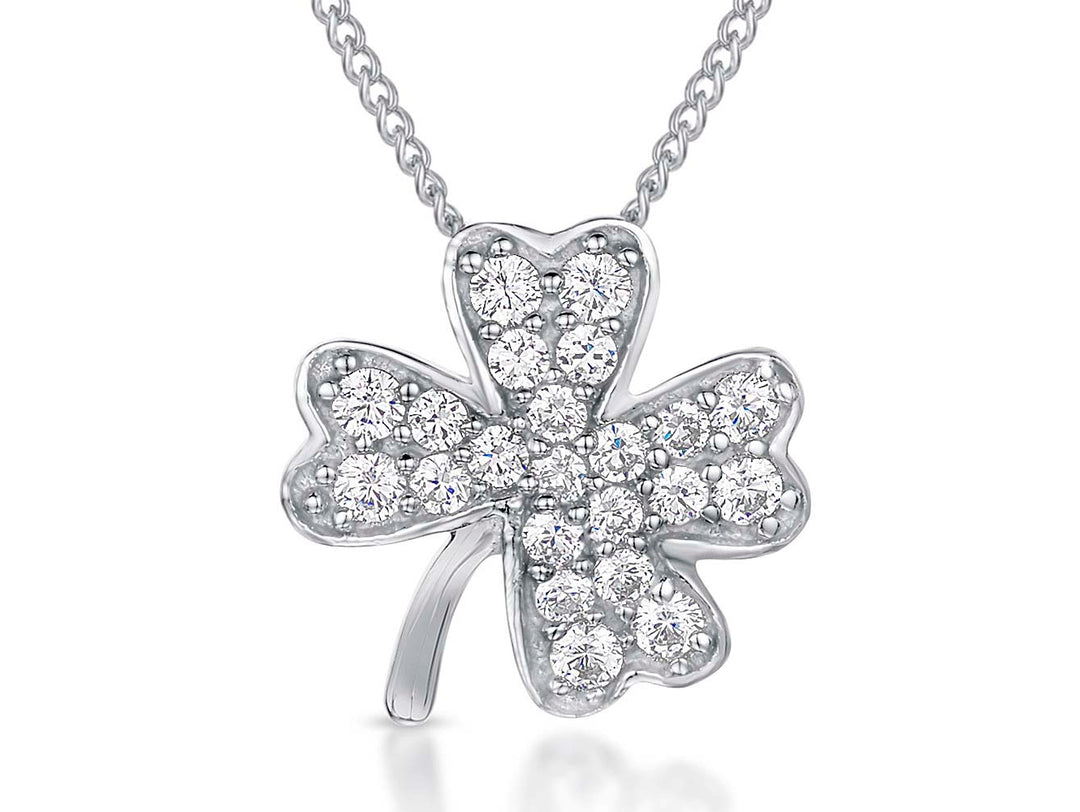 Sterling Silver Cubic Zirconia Four Leaf Clover Pendant