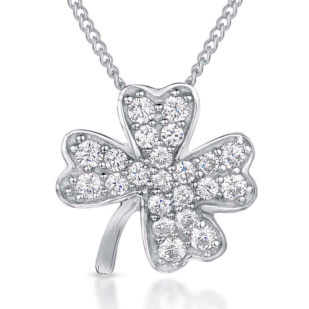 Sterling Silver Cubic Zirconia Four Leaf Clover Pendant