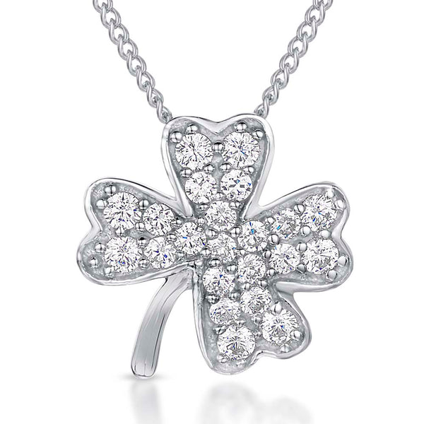Sterling Silver Cubic Zirconia Four Leaf Clover Pendant