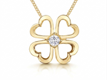 Load image into Gallery viewer, Gold four-leaf clover pendant with a diamond on a white background
