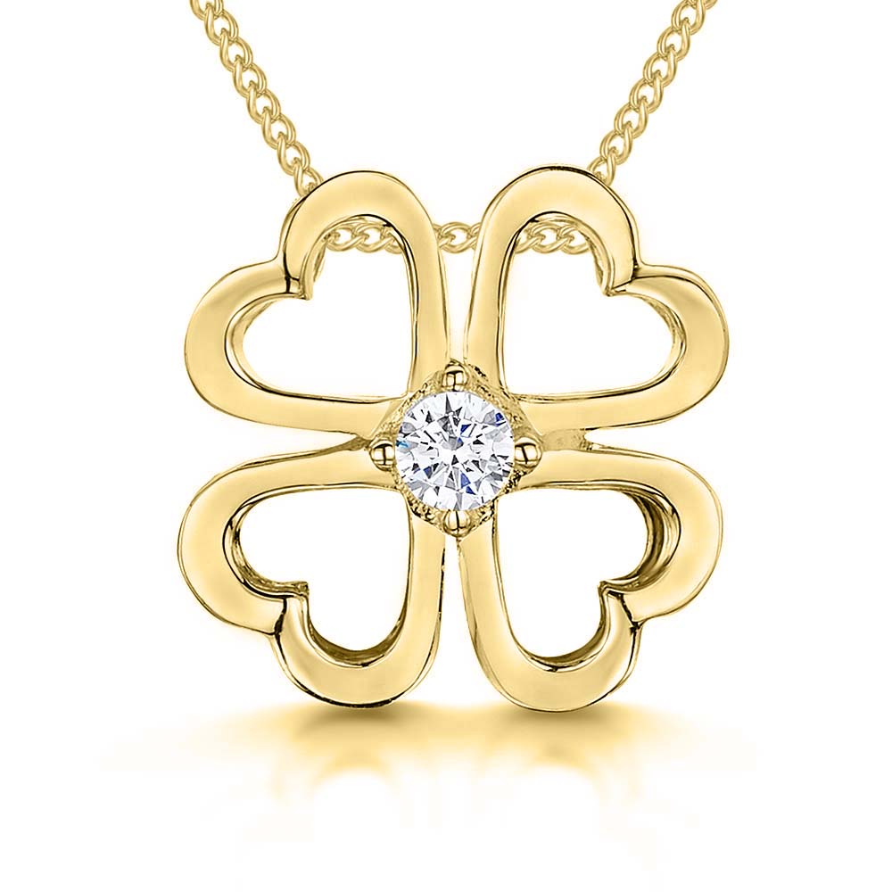 Heart Shape Clover Pendant With Cubic Zirconia Centre