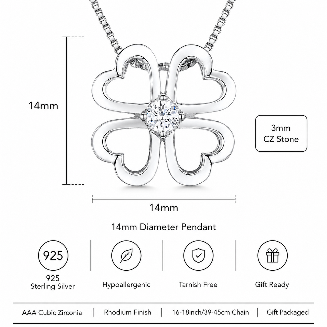 Sterling Silver Heart Shape Clover Pendant