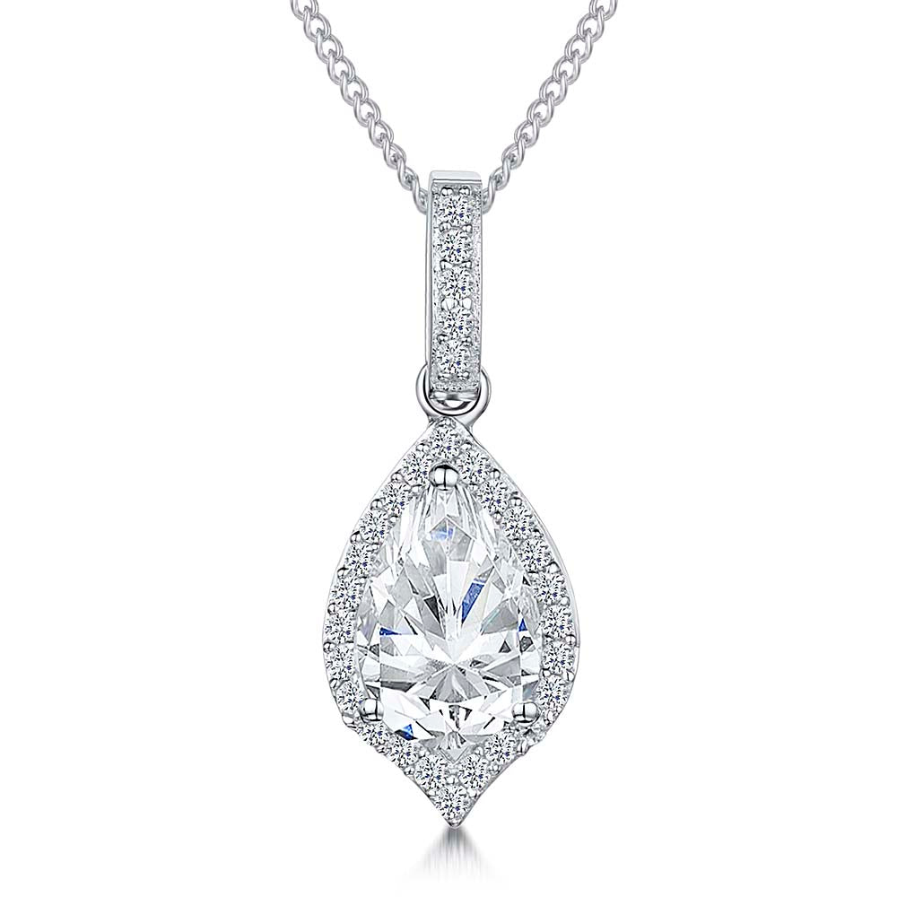 Sterling Silver Halo  Pear  Pendant