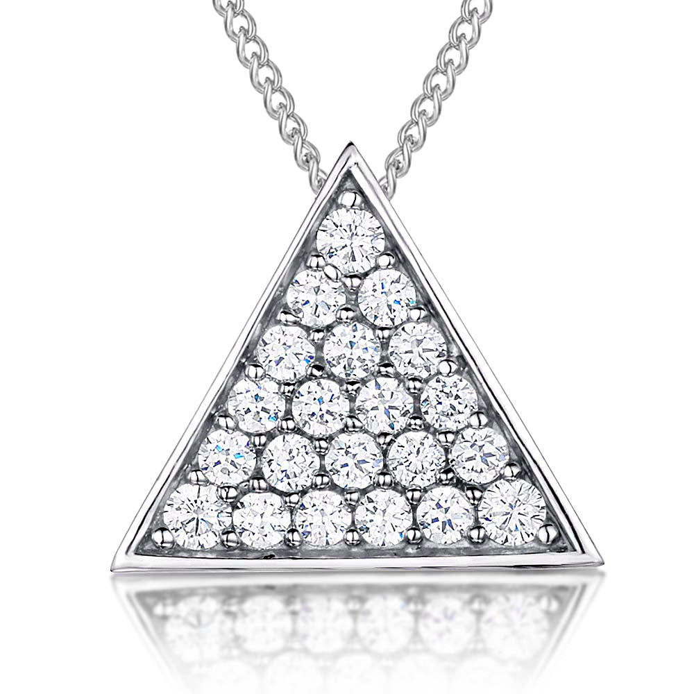 Sterling Silver Triangle Pendant With Pave Set Cubic Zirconias