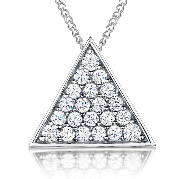 Sterling Silver Triangle Pendant With Pave Set Cubic Zirconias