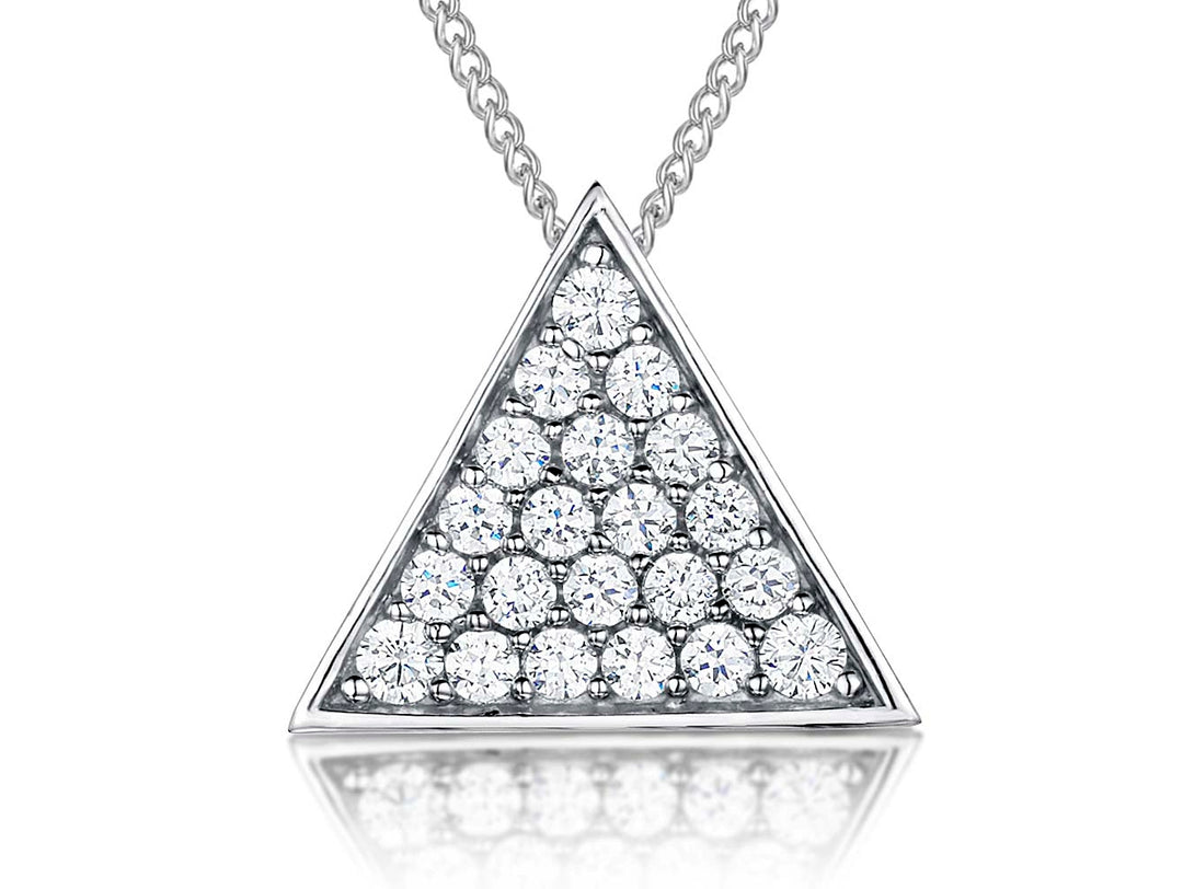 Sterling Silver Triangle Pendant With Pave Set Cubic Zirconias